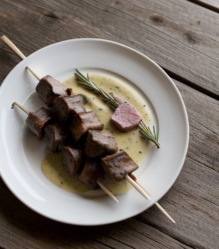 Mushroom & Ham Kabobs With Rosemary Aioli recipe image