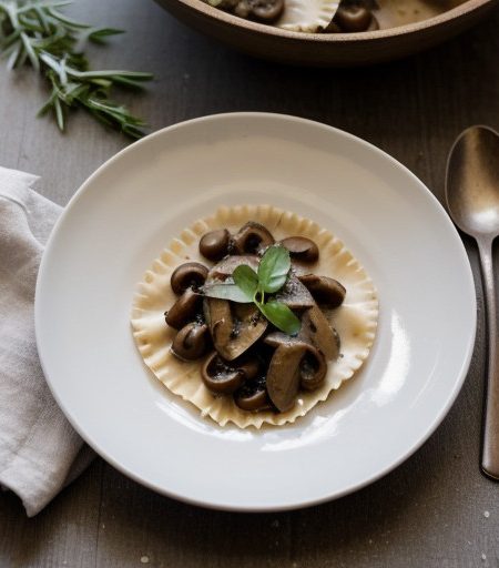 Mushroom Ravioli With Garlic Sauce recipe image