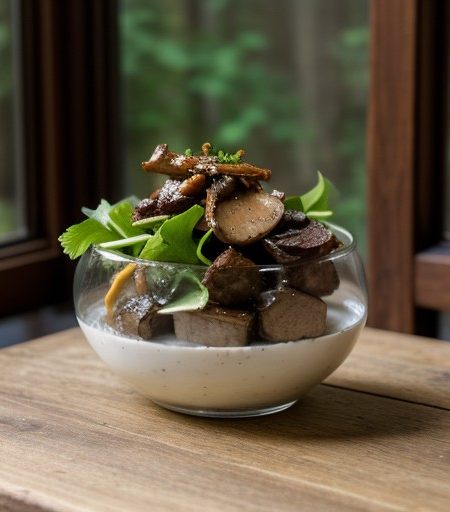 Mushroom Salad, With Pan Fried Duck Liver, & Beluga Cavia recipe image
