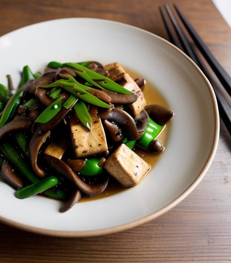 Mushrooms Tofu & Snow Peas in Soy Ginger Sauc recipe image