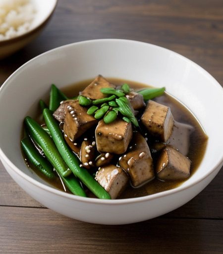Mushrooms Tofu & Snow Peas in Soy Ginger Sauce recipe image