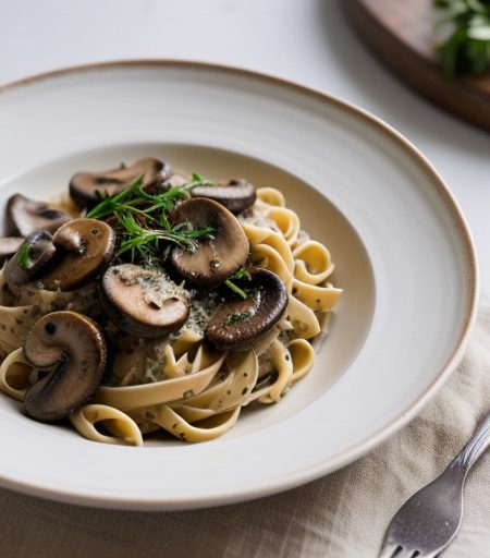 Mushrooms and Pasta in Garlic-Parmesan Sauce recipe image