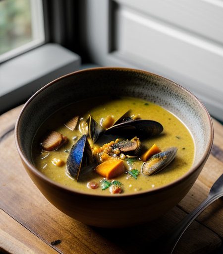 Mussel Ginger and Saffron Chowder - Bon Appetit recipe image