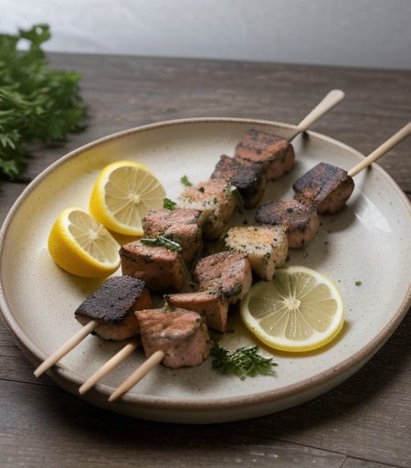 Nanaimo Salmon and Mushroom Kebabs recipe image
