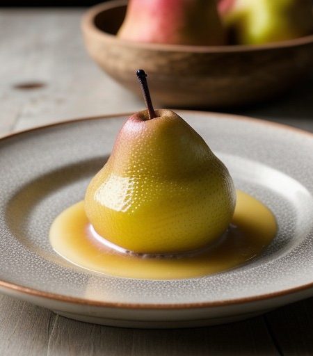 Napa Valley Poached Pears With Pear-Fennel Sorbet recipe image