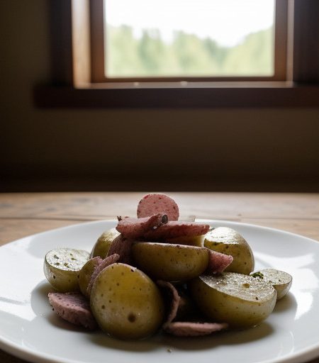 New Potatoes With Salami & Sorrel recipe image
