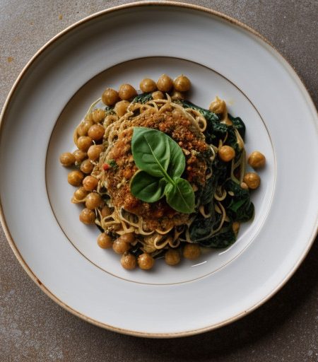 Noodles With Chickpeas & Spinach recipe image