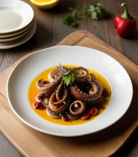 Octopus With Red and Yellow Peppers (Polipo Con Peperoni recipe image