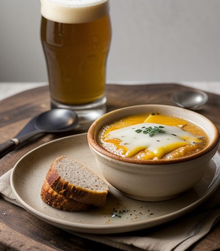 Onion Soup With Beer and Cheddar recipe image