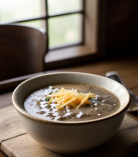 Onion Soup With Beer and Cheddar recipe image