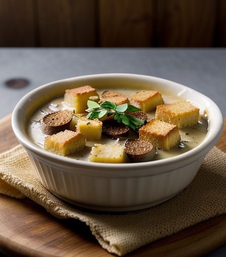 Onion Soup With Raclette Cheese Croutons recipe image