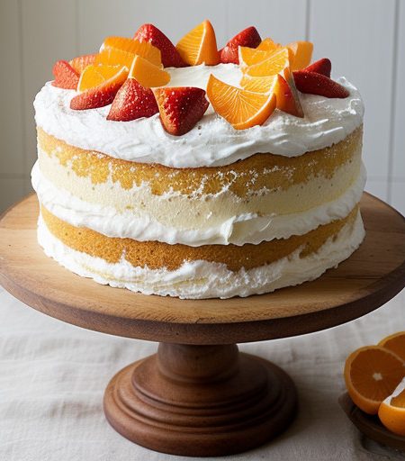 Orange Chiffon Cake With Strawberries and Cream recipe image