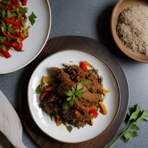 Oriental Chicken~ Peppers~ & Rice recipe image
