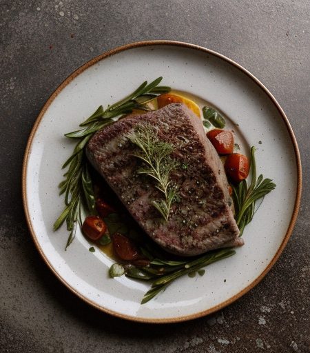 Pan-Broiled Steak With Tomatoes & Garlic-Ital recipe image