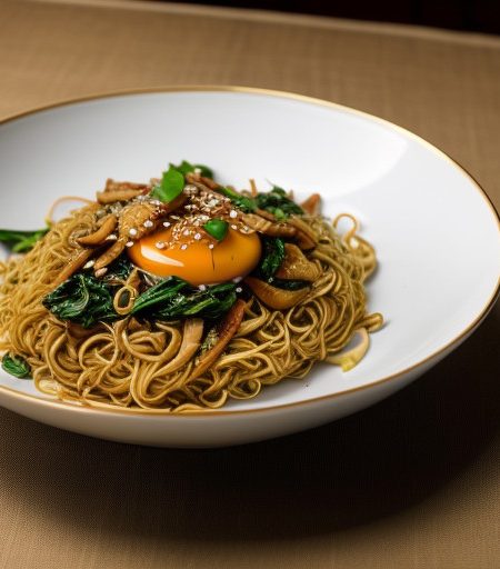 Pan-Fried Noodle Pillow With Stir-Fried Chinese Greens recipe image