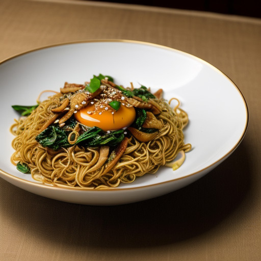 Pan-Fried Noodle Pillow With Stir-Fried Chinese Greens recipe image