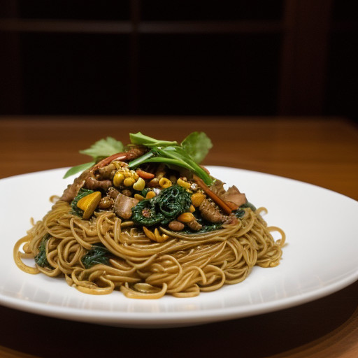 Pan-Fried Noodle Pillow With Stir-Fried Chinese Greens recipe image