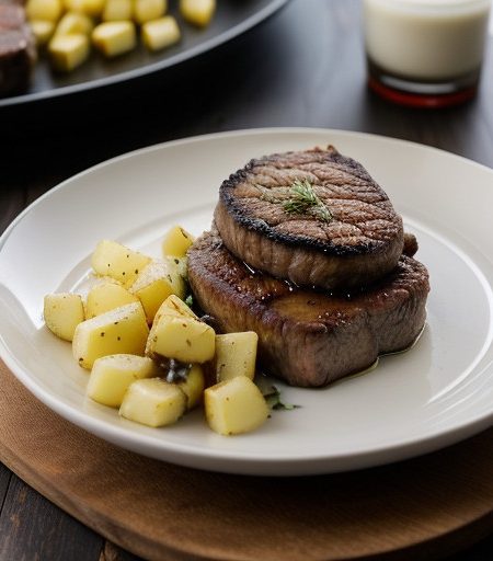 Pan Fried Rib Eye Steak With Parmesan Potato recipe image