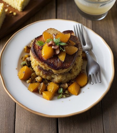 Pan Fried Squab With Apricot Glaze and Cornbread Stuffing recipe image