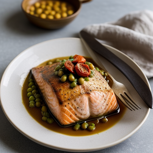 Pan Roasted Salmon With Fava Beans and Roasted Tomatoes recipe image