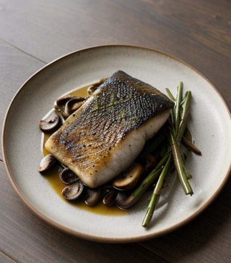 Pan-Roasted Sea Bass With Wild Mushrooms *Jb recipe image