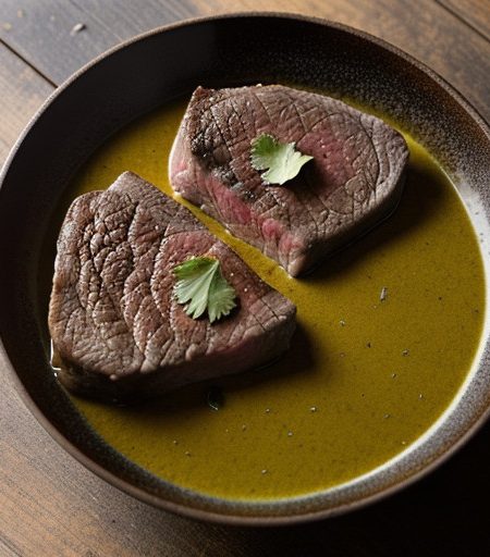 Pan-Sauteed Steaks With Garlic-Mustard Sauce - Bon Appeti recipe image