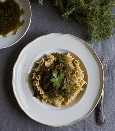 Parsley & Garlic With Olive Oil Over Pasta recipe image