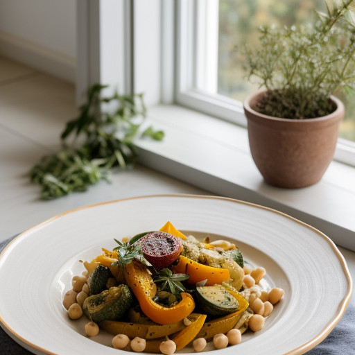 Pasta & Garbanzo Beans With Roasted Vegetable recipe image