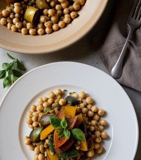 Pasta & Garbanzo Beans With Roasted Vegetables recipe image