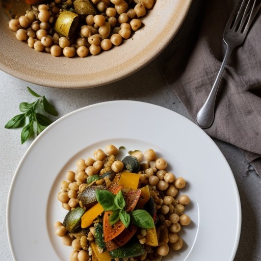 Pasta & Garbanzo Beans With Roasted Vegetables recipe image