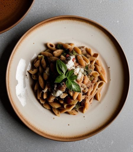 Pasta & Garbonzo Beans With Roasted Red Peppe recipe image