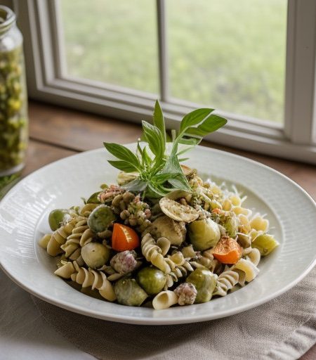 Pasta Salad With Artichoke Hearts & Sprouts recipe image