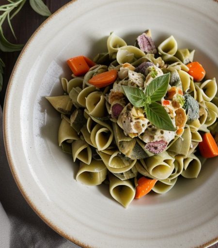 Pasta Salad With Artichokes & Sprouts recipe image