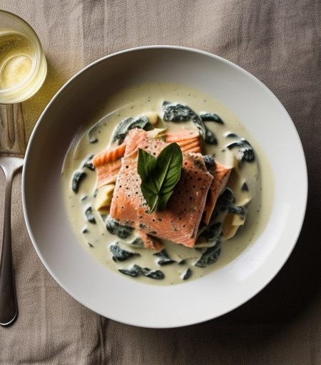 Pasta W/ Salmon-Spinach Cream Sauce recipe image