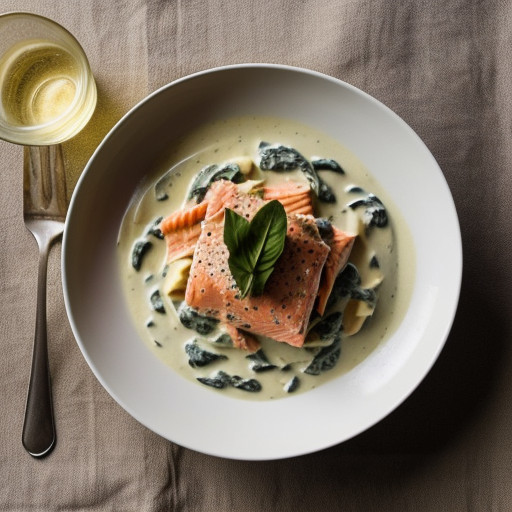 Pasta W/ Salmon-Spinach Cream Sauce recipe image