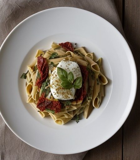 Pasta W/ Smoked Mozzarella, Asparagas & Dried Tomatoes recipe image
