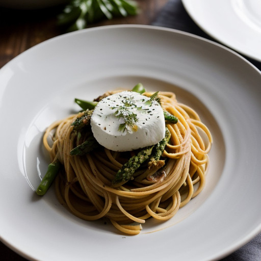 Pasta W/ Smoked Mozzarella~ Asparagas & Dried recipe image