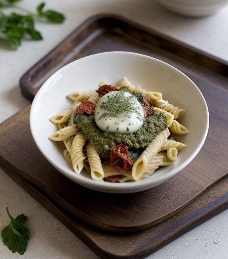 Pasta W/Bechamel and Pesto recipe image