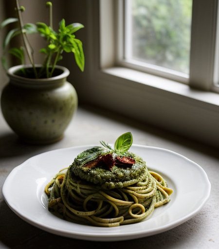 Pasta W/Pesto Sauce & Sun-Dried Tomatoes recipe image