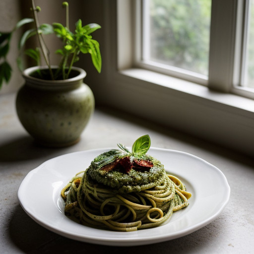 Pasta W/Pesto Sauce & Sun-Dried Tomatoes recipe image