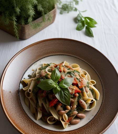 Pasta W/Red Peppers~ Greens~ Beans~ Garlic & recipe image