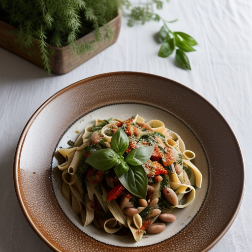 Pasta W/Red Peppers~ Greens~ Beans~ Garlic & recipe image
