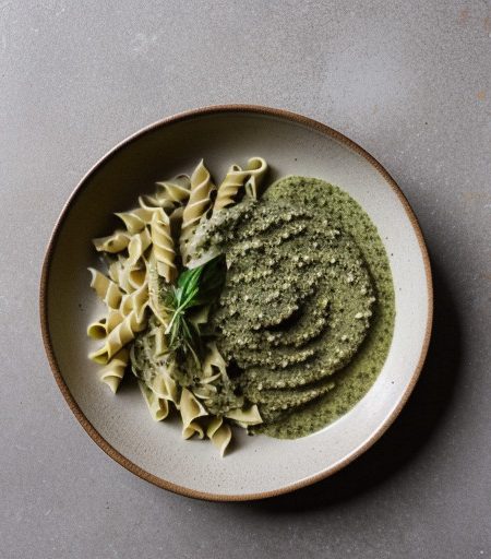 Pasta With Alfredo-Pesto Sauce - Bon Appetit recipe image