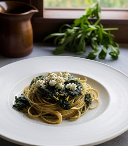 Pasta With Feta & Bitter Greens recipe image