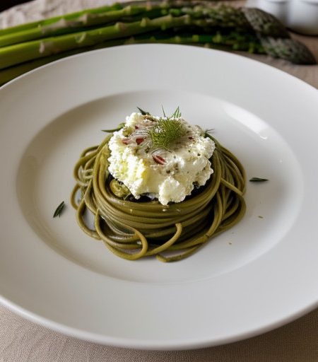 Pasta With Goat Cheese and Asparagus recipe image