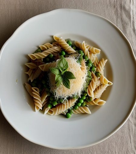 Pasta With Green Peas~ Basil~ & Scallions recipe image