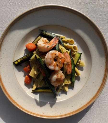 Pasta With Grilled Shrimp & Vegetables Marina recipe image