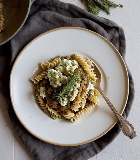 Pasta With Herbed Ricotta & Pine Nuts recipe image
