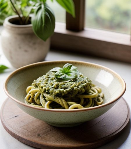 Pasta With Light Basil Pesto recipe image