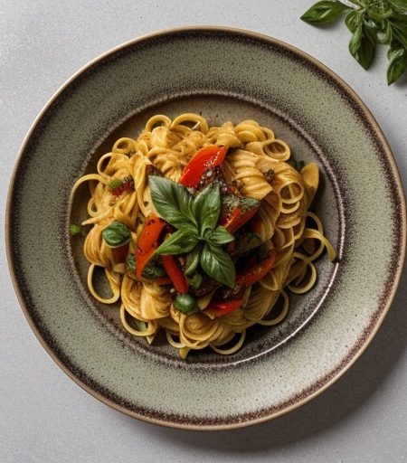 Pasta With Mixed Roasted Peppers Vinaigrette recipe image